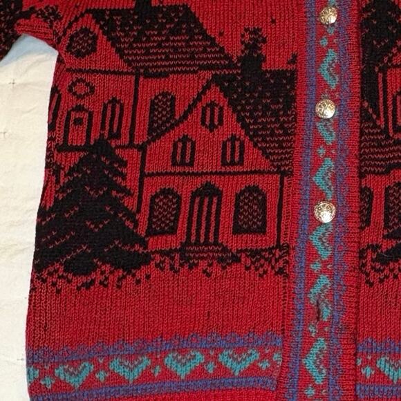 Vintage Alps Wool Cardigan Sweater Women's M | Red Nordic Christmas Preppy - Picture 3 of 11